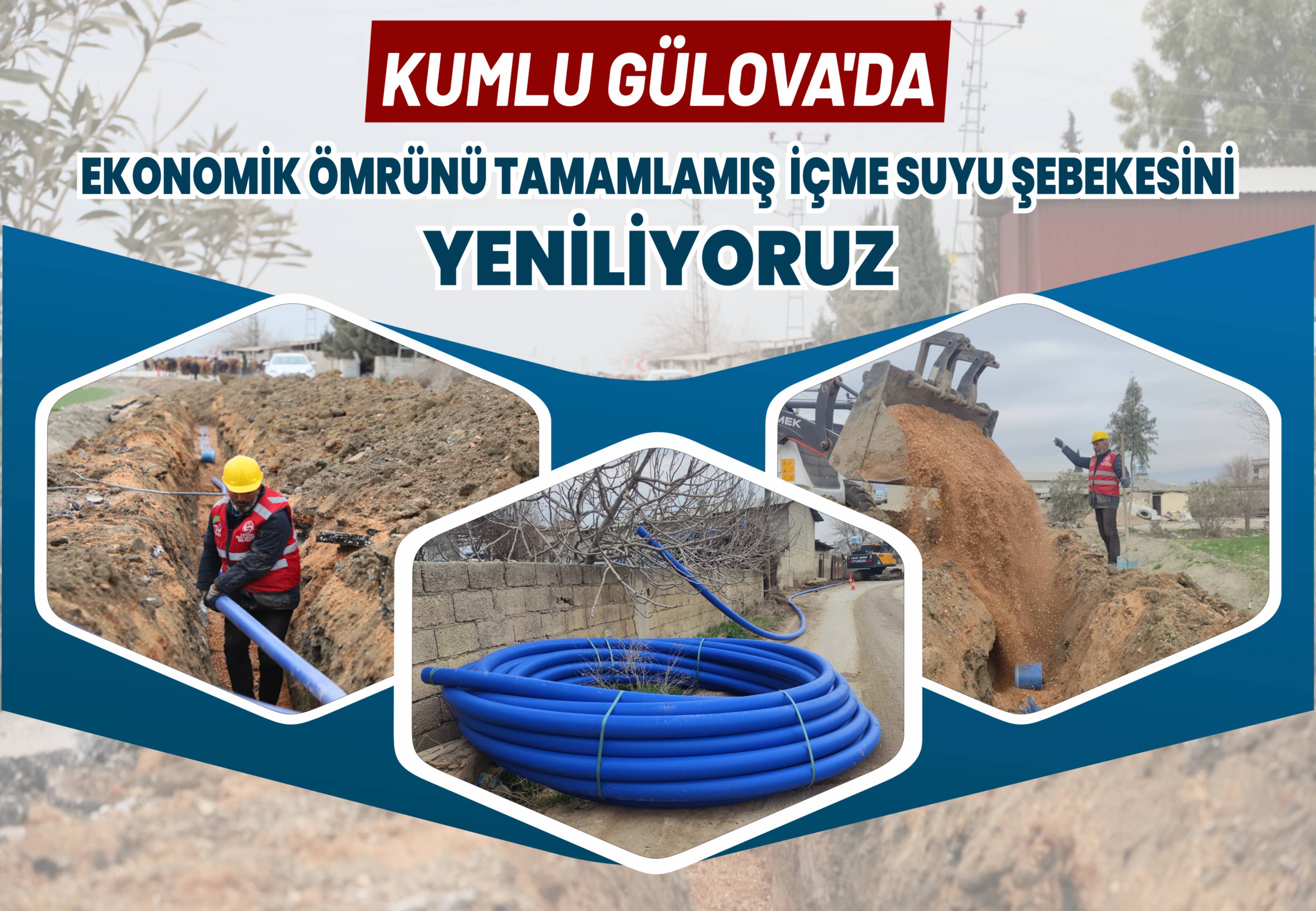 Kumlu Gülova\'da Ekonomik Ömrünü Tamamlamış İçme Suyu Şebekesini Yeniliyoruz